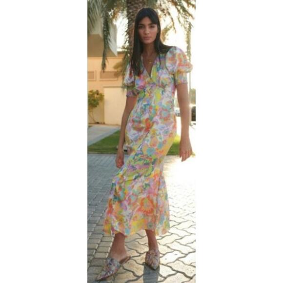 Never Fully Dressed Lindos Maxi Tea Dress Blossom Wedding Puff Sleeve Size 12 - Picture 2 of 11